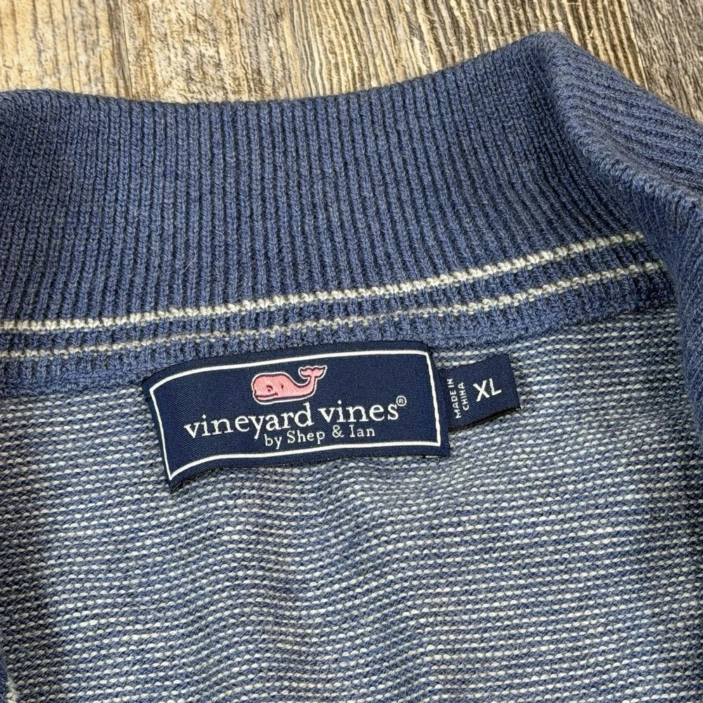 Vineyard Vines Men's XL Blue Striped 1/4 Zip Merino Wool Cotton Sweater Pullover